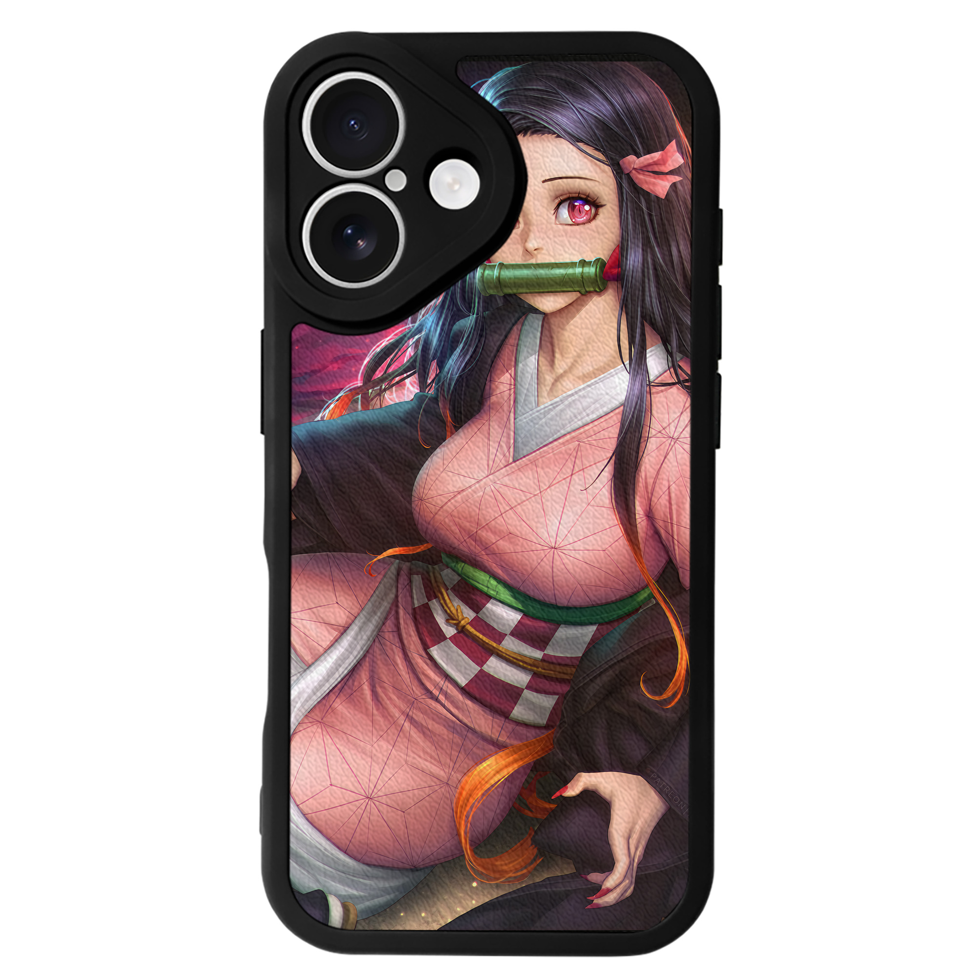 （画像用） 鬼滅の刃（きめつのやいば）竈門 禰󠄀豆子／かまど ねずこ Kamado Nezuko 【iPhone 16シリーズ対応】シリコンスマホケース（レザー調） 材質：シリコン
